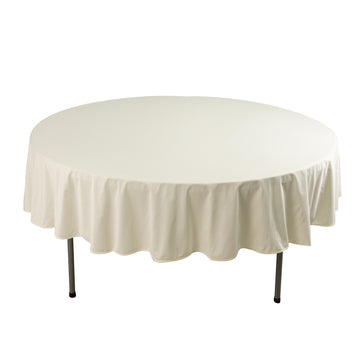 90" Ivory Premium Scuba Wrinkle Free Round Tablecloth, Seamless Scuba Polyester Tablecloth