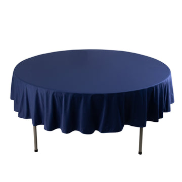 90" Navy Blue Premium Scuba Wrinkle Free Round Tablecloth, Seamless Scuba Polyester Tablecloth