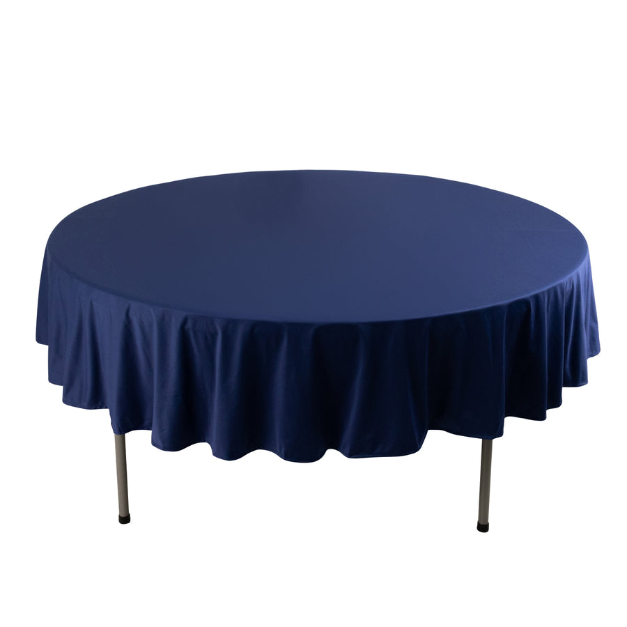 Navy Blue Premium Scuba Round Tablecloth, Wrinkle Free Polyester Seamless Tablecloth - 90inch