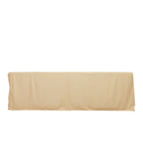 Beige table cover on a plain backdrop for protection and style.