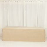 Beige table cover on a white backdrop