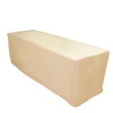 Beige outdoor table cover, protective and weather-resistant.
