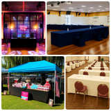 Event setup featuring tables and decorations for a holiday party.