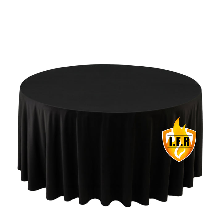 Fire Retardant Scuba Tablecloth – 120inch Round Black, Wrinkle Free, Stain Resistant, Seamless