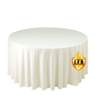 Fire Retardant Scuba Tablecloth – 120" Round Ivory, Wrinkle Free, Stain Resistant, Seamless Polyester Cover