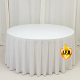 Fire Retardant Scuba Tablecloth – 120inch Round White, Wrinkle Free, Stain Resistant, Seamless