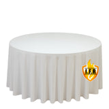 Fire Retardant Scuba Tablecloth – 120inch Round White, Wrinkle Free, Stain Resistant, Seamless