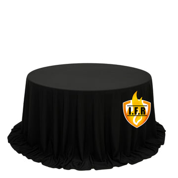 Fire Retardant Scuba Tablecloth – 132" Round Black, Wrinkle Free, Stain Resistant, Seamless Polyester Cover