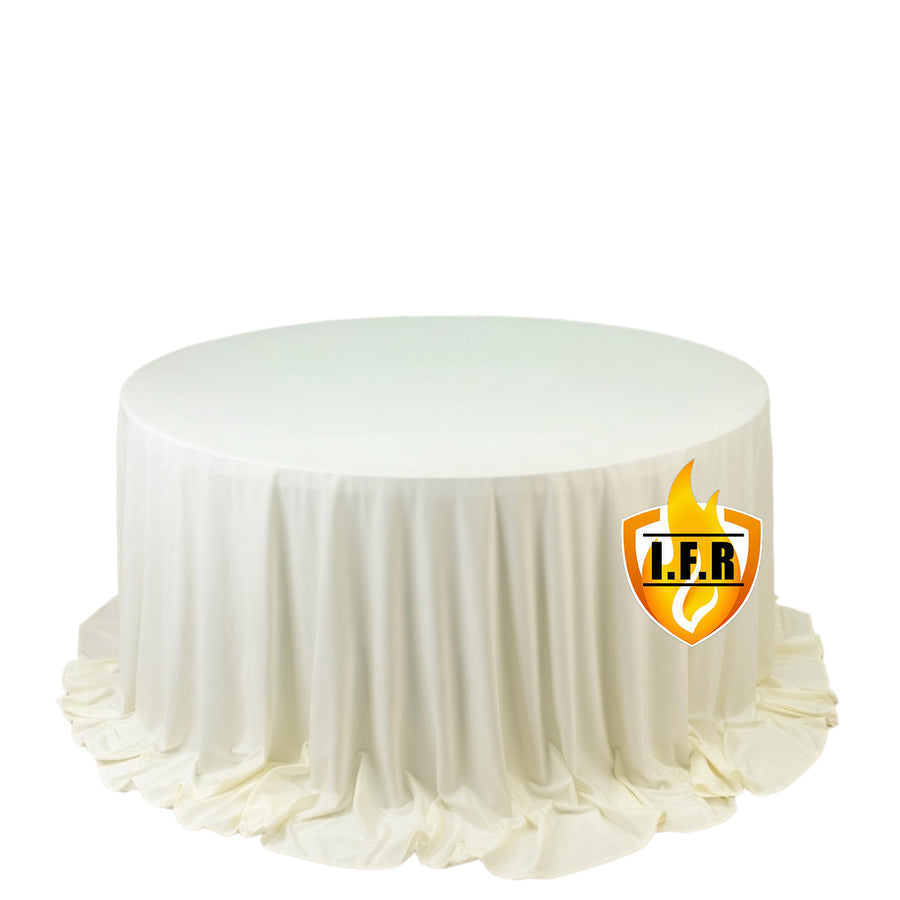 Fire Retardant Scuba Tablecloth – 132inch Round Ivory, Wrinkle Free, Stain Resistant, Seamless