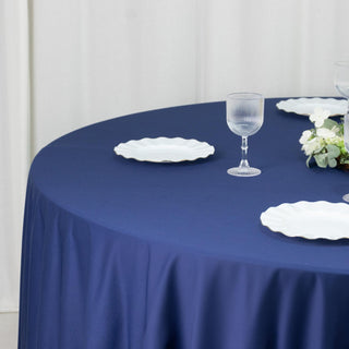 Décor Ideas Using a 132" Round Navy Blue Scuba Tablecloth