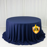 Fire Retardant Scuba Tablecloth – 132inch Round Navy Blue, Wrinkle Free, Stain Resistant, Seamless