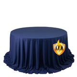 Fire Retardant Scuba Tablecloth – 132inch Round Navy Blue, Wrinkle Free, Stain Resistant, Seamless