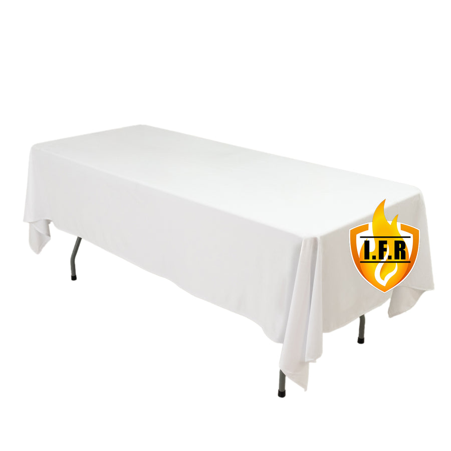 Fire Retardant Scuba Tablecloth – 60x102inch Rectangle White Wrinkle Free Stain Resistant Polyester