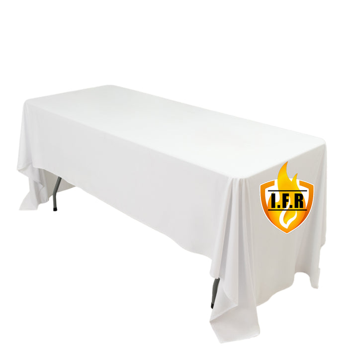Fire Retardant Scuba Tablecloth 60x126inch Rectangle White Wrinkle Free Stain Resistant Polyester