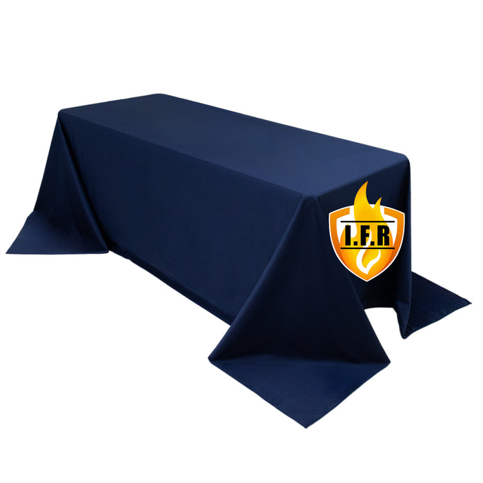 Fire Retardant Scuba Tablecloth 90x132inch Rectangle Navy Blue Wrinkle Free Stain Resistant