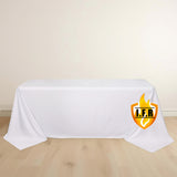 Fire Retardant Scuba Tablecloth 90x132inch Rectangle White Wrinkle Free Stain Resistant Seamless