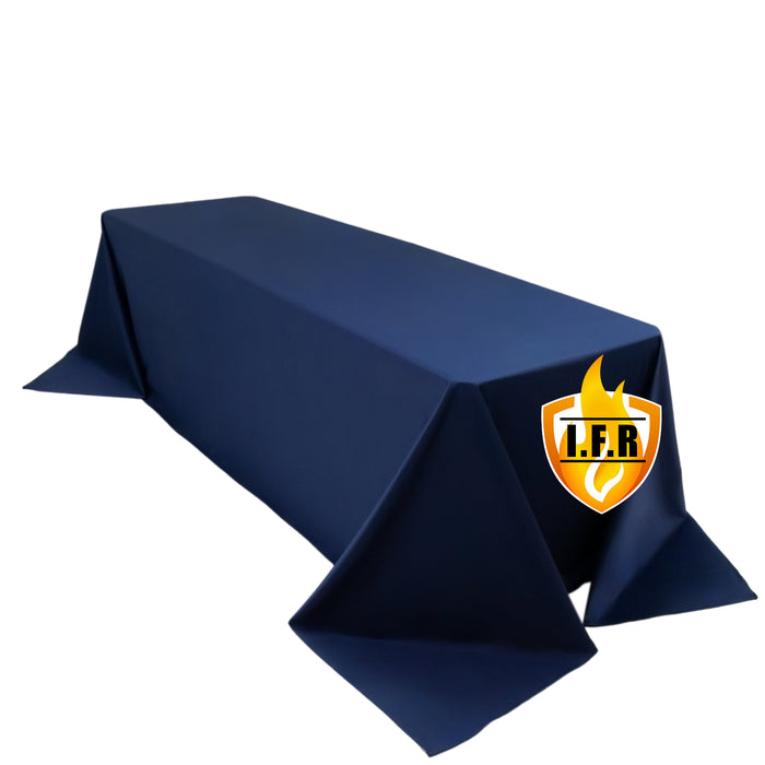 Fire Retardant Scuba Tablecloth – 90x156inch Rectangle Navy Blue Wrinkle Free Stain Resistant