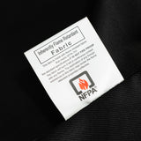 Inherently flame retardant fabric label with NFPA certification.