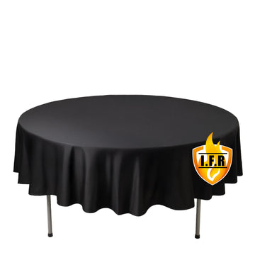 Fire Retardant Scuba Tablecloth – 90" Round Black, Wrinkle Free, Stain Resistant Polyester Cover