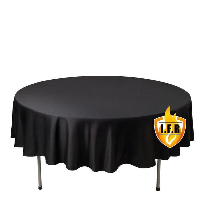Black round tablecloth with logo for event tables