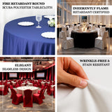 Fire retardant round scuba polyester tablecloth, wrinkle-free & stain resistant.