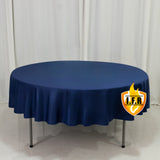 Fire Retardant Scuba Tablecloth – 90inch Round Navy Blue, Wrinkle Free, Stain Resistant Polyester