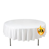 Fire Retardant Scuba Tablecloth – 90inch Round White, Wrinkle Free, Stain Resistant Polyester Cover