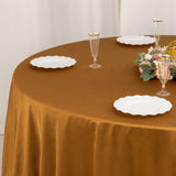 108inch Shimmer Gold Premium Scuba Round Tablecloth, Wrinkle Free Seamless Polyester Tablecloth