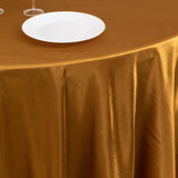 108inch Shimmer Gold Premium Scuba Round Tablecloth, Wrinkle Free Seamless Polyester Tablecloth