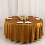 108inch Shimmer Gold Premium Scuba Round Tablecloth, Wrinkle Free Seamless Polyester Tablecloth