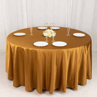 <strong>Enhance Your Dining Table with Shimmer Gold Premium Scuba Round Tablecloth</strong>