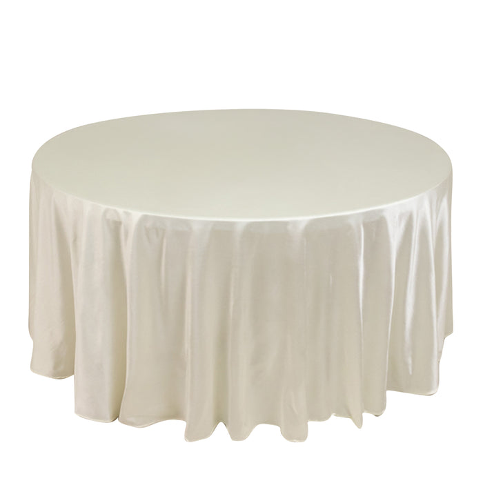 120inch Shimmer Pearl White Premium Scuba Round Tablecloth, Wrinkle Free Seamless