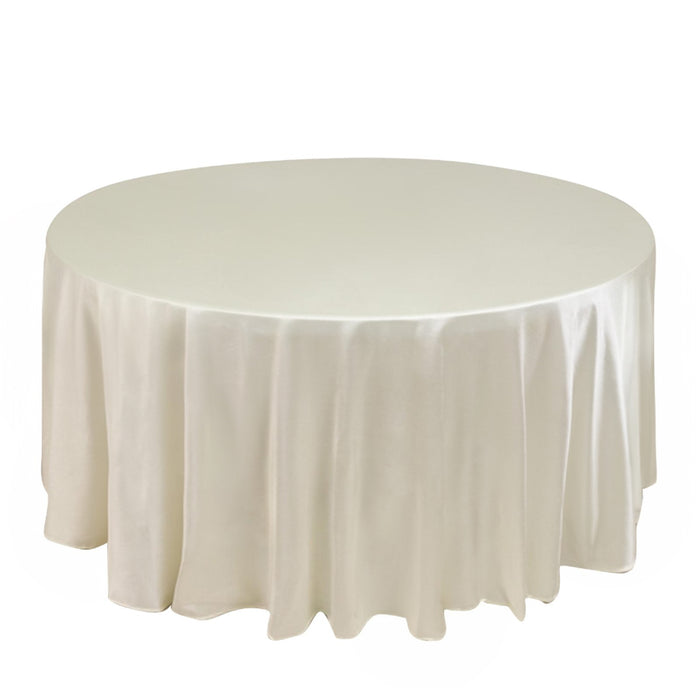 120inch Shimmer Pearl White Premium Scuba Round Tablecloth, Wrinkle Free Seamless