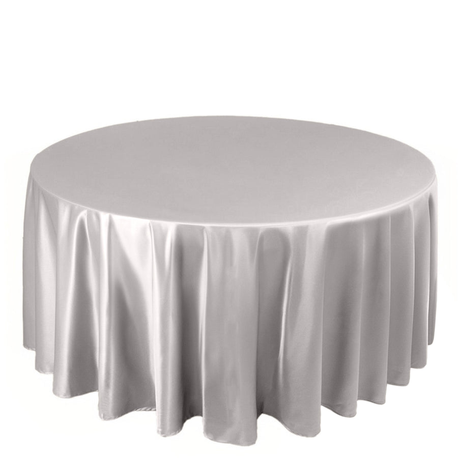 120inch Shimmer Silver Premium Scuba Round Tablecloth, Seamless Polyester Tablecloth