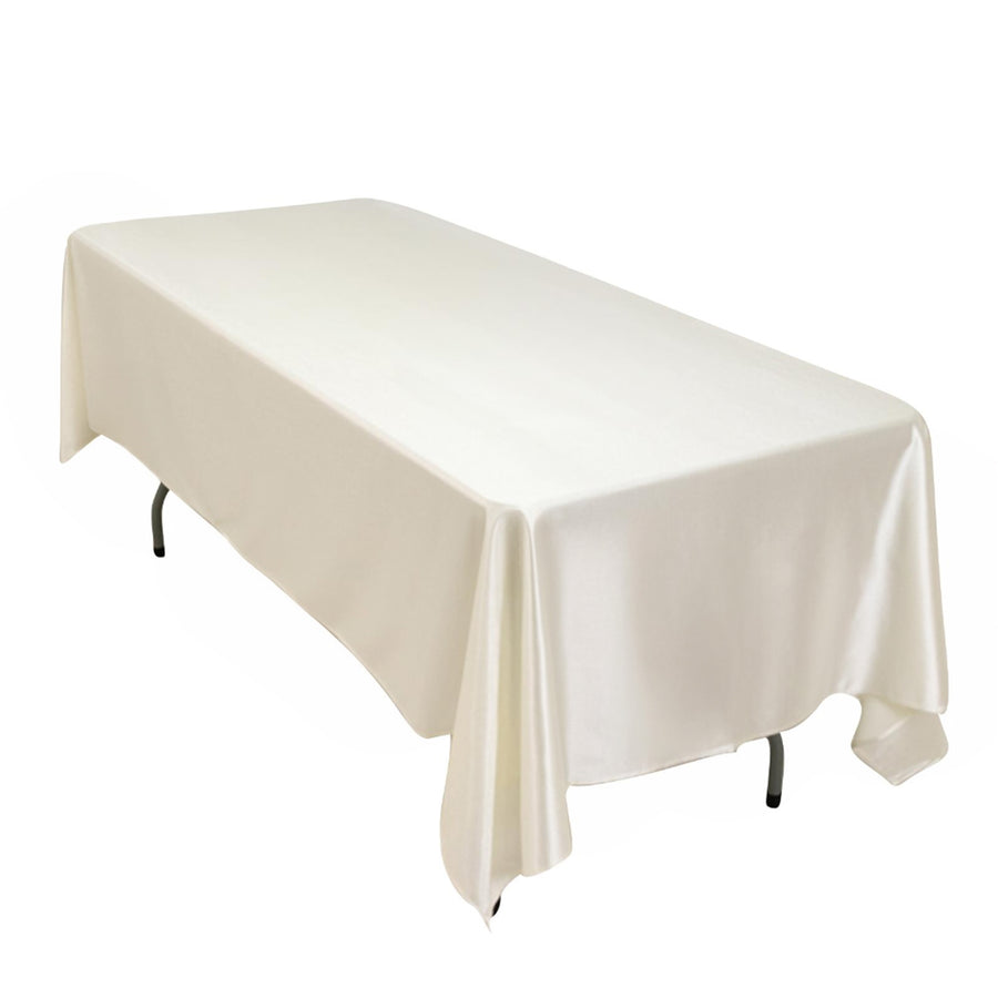 60"x102" Shimmer Pearl White Scuba Rectangle Tablecloth, Wrinkle Free Seamless Premium