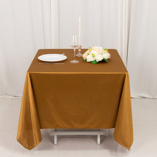 <strong>Shimmer Gold Premium Square Scuba Tablecloth: Elevate Your Event</strong>