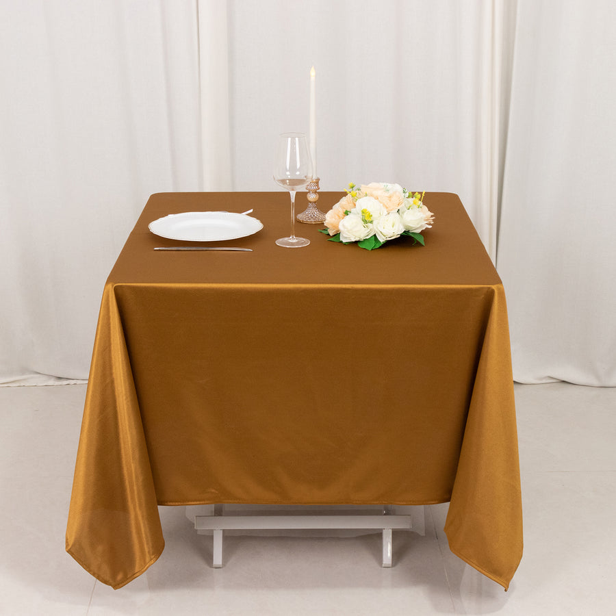 70inch Shimmer Gold Premium Scuba Square Tablecloth, Seamless Polyester Tablecloth