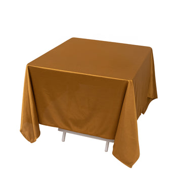 70" Shimmer Gold Premium Scuba Square Tablecloth, Wrinkle Free Seamless Polyester Tablecloth