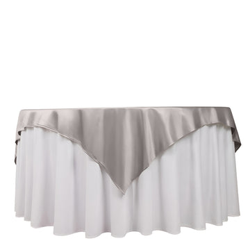 Scuba 70"x70" Table Overlay Square Tablecloth Shimmer Silver - Wrinkle Free & Stain Resistant Table Cover