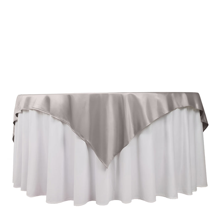 70" Shimmer Silver Premium Scuba Square Table Overlay, Wrinkle Free Polyester Table Topper