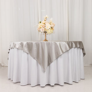 <strong>Shimmer Silver Premium Square Scuba Table Overlay: Elevate Your Event</strong>