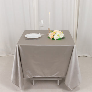 <strong>Shimmer Silver Premium Square Scuba Tablecloth: Elevate Your Event</strong>