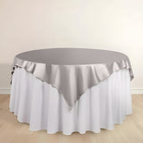 70" Shimmer Silver Premium Scuba Square Table Overlay, Wrinkle Free Polyester Table Topper