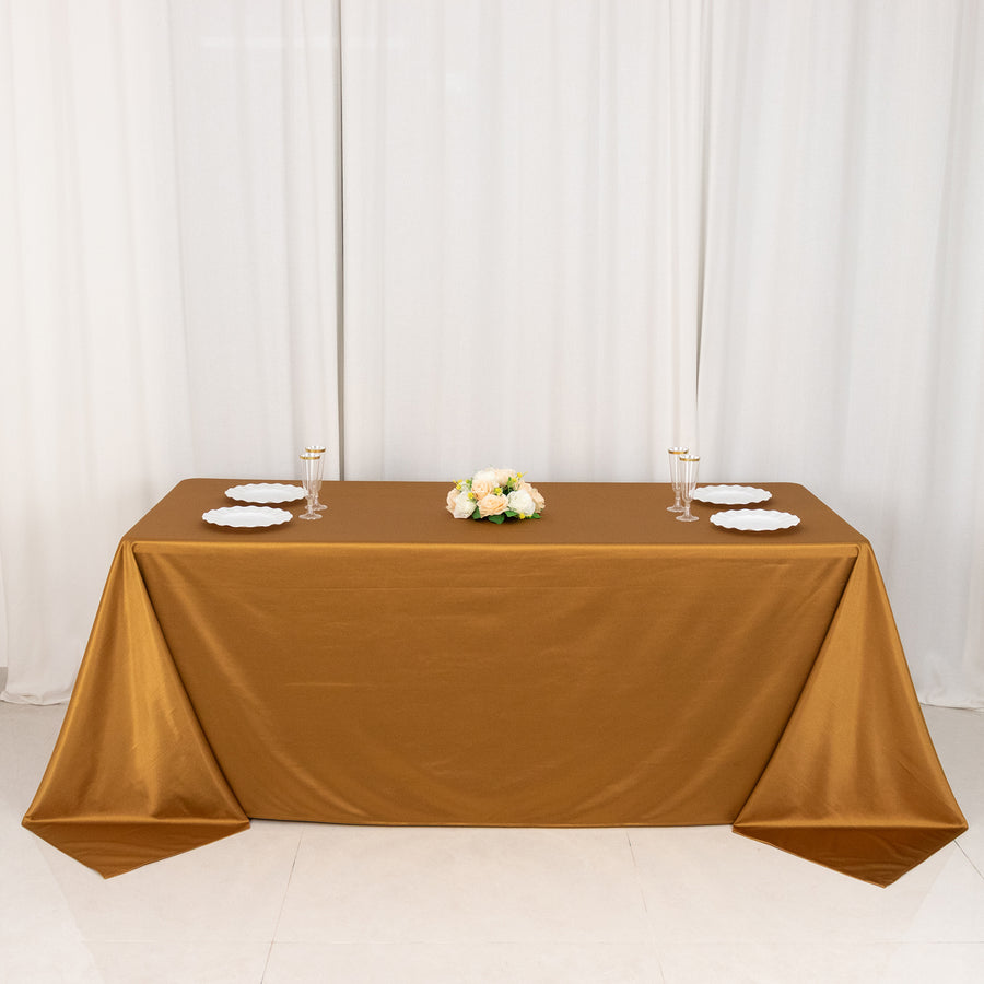 90x132inch Shimmer Gold Premium Scuba Rectangle Tablecloth, Wrinkle Free Seamless Polyester
