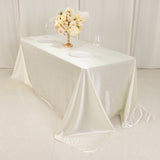 90"x132" Shimmer Pearl White Scuba Rectangle Tablecloth, Wrinkle Free Seamless Premium