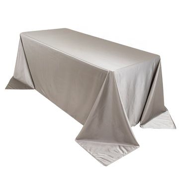 90"x132" Shimmer Silver Premium Scuba Rectangle Tablecloth, Wrinkle Free Seamless Polyester Tablecloth for 6 Foot Table With Floor-Length Drop