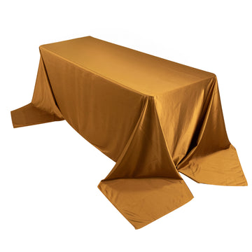 90"x156" Shimmer Gold Premium Scuba Rectangle Tablecloth, Wrinkle Free Seamless Polyester Tablecloth for 8 Foot Table With Floor-Length Drop