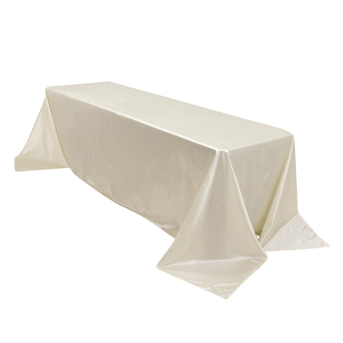 90"x156" Shimmer Pearl White Scuba Rectangle Tablecloth, Wrinkle Free Seamless Premium