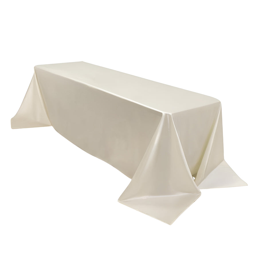 90"x156" Shimmer Pearl White Scuba Rectangle Tablecloth, Wrinkle Free Seamless Premium