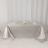 90x156inch Shimmer Silver Premium Scuba Rectangle Tablecloth, Wrinkle Free Seamless Polyester